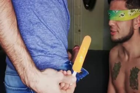 Blindfolded Roommate receives knob To Distract Him